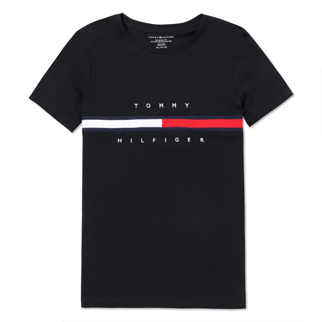 【TOMMY HILFIGER】TOMMY 經典刺繡文字Logo圖案短袖T恤 上衣-女-黑色(平輸品/短T)