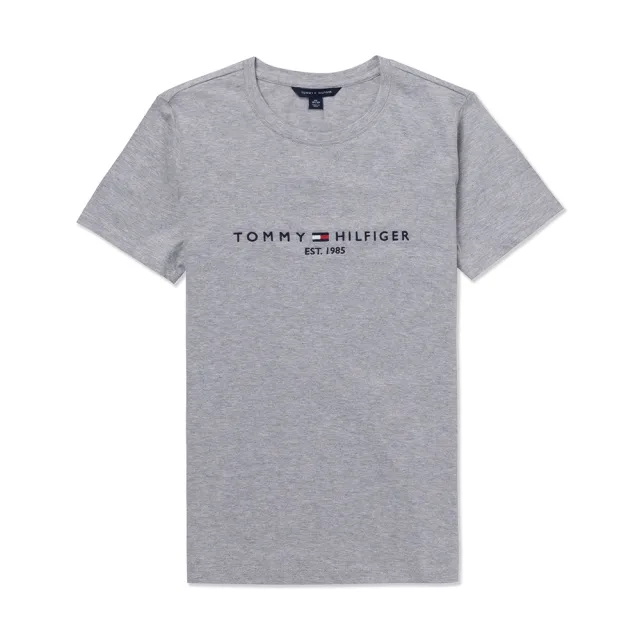 【TOMMY HILFIGER】TOMMY 經典刺繡1985文字Logo圖案短袖T恤 上衣-女-灰色(平輸品/短T)