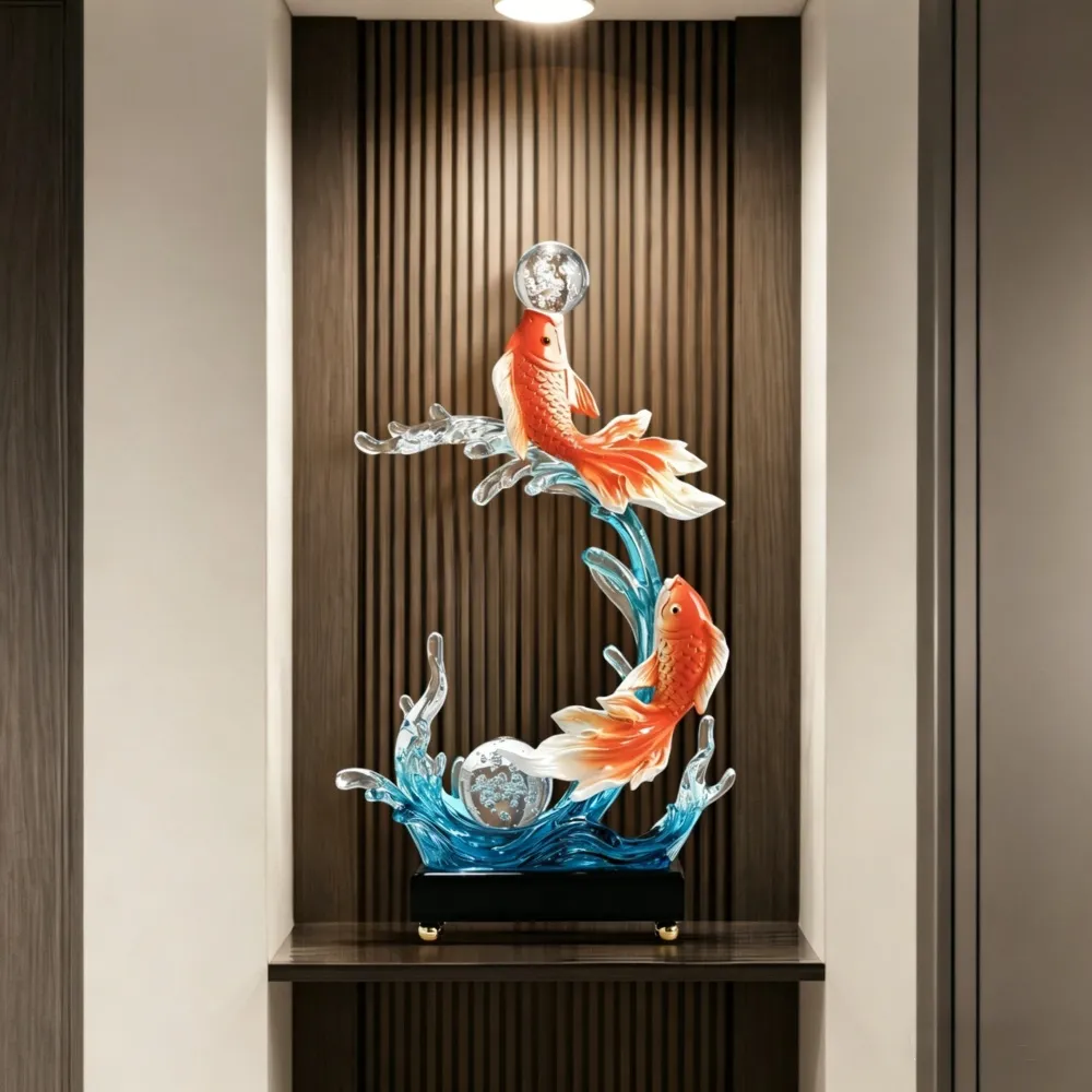 家飾品陶磁器招財魚置物 匠俱】招財魚擺件擺飾錦鯉擺件客桌上擺飾招財擺飾喬遷禮贈禮送禮紅色