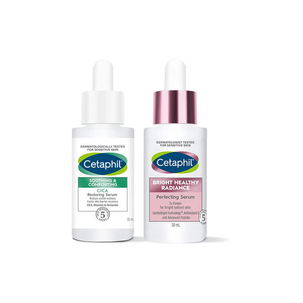 【Cetaphil 舒特膚】官方直營 美白舒敏保濕組 BHR淨白無瑕精華液 30ml+舒新雪潤B5修護精華 30ml