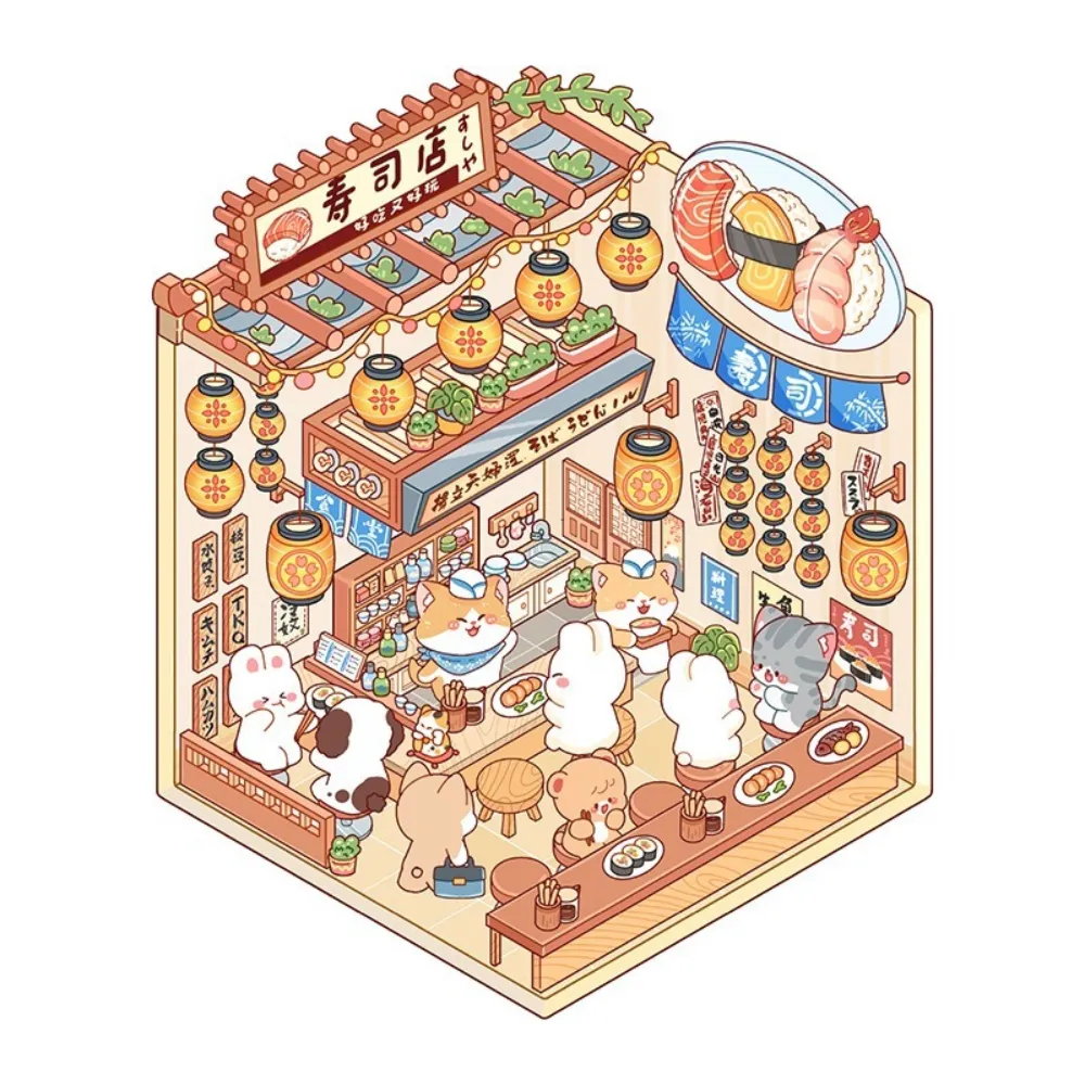【晴安居】3D微縮世界動物小店造景貼紙 可愛Q版卡通創意DIY裝飾貼紙(2入)