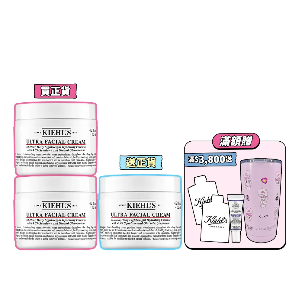 【Kiehl’s 契爾氏】官方直營 冰河醣蛋白舒敏修護保濕霜125ml 正貨買2送1