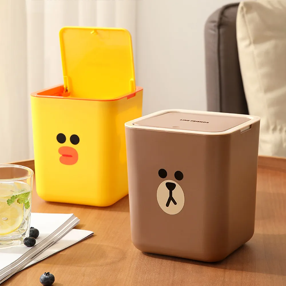 【LINE FRIENDS】熊大莎莉造型彈蓋桌面垃圾桶2.5L