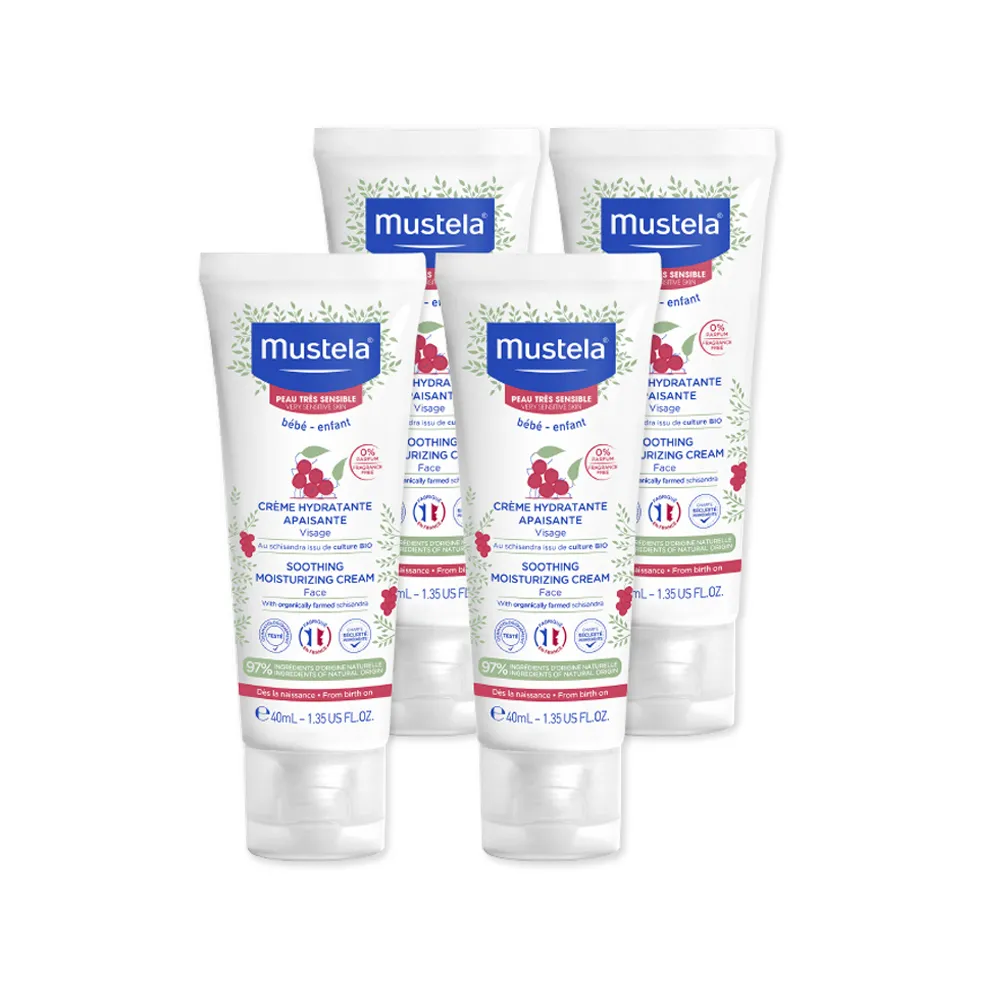 【Mustela 慕之恬廊】舒恬良 敏弱修復面霜 40ml(4入組 無香 寶寶/新生兒/兒童 臉部乳液)
