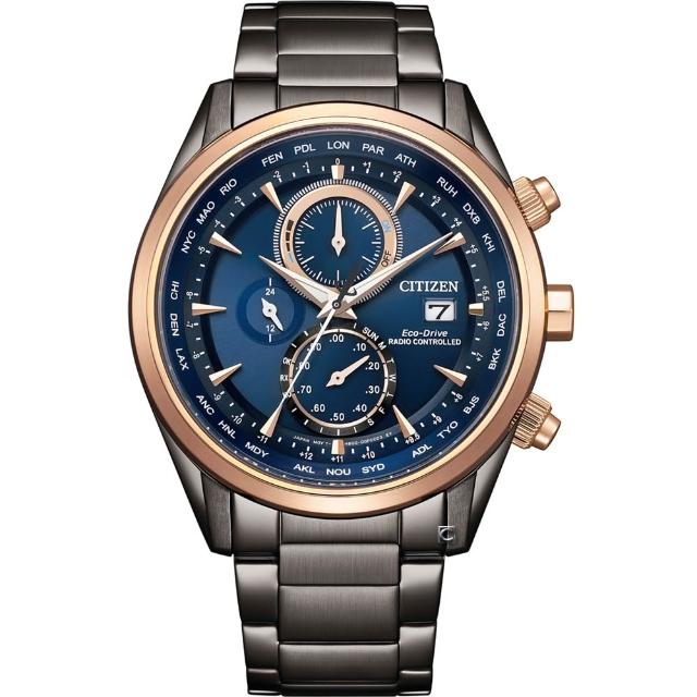 【CITIZEN 星辰】光動能 全球電波時計腕錶-43mm藍 AT8269-81L 父親節 送禮自用