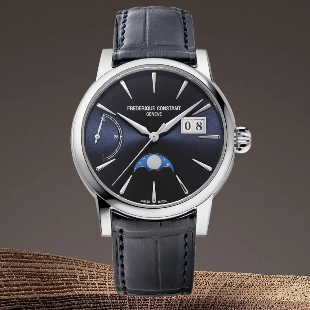 【CONSTANT 康斯登】Manufacture 自製機芯大日期 動力儲存 月相顯示 機械錶 40mm(FC-735N3H6)