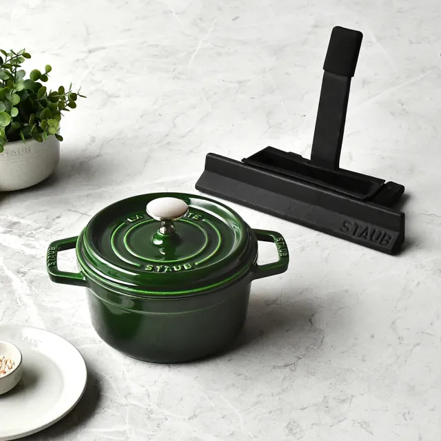 STAUB】圓型琺瑯鑄鐵鍋16cm＋鍋蓋放置架(德國雙人牌集團官方直營