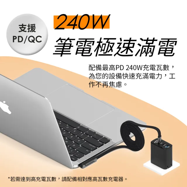 【YOMIX 優迷】Type-C PD240W快充折疊支架磁吸收納編織充電線1.5M(筆電/手機/平板通用/極速閃充/追劇支架)