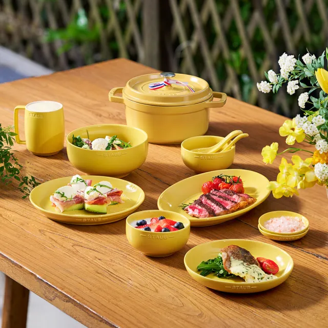 【STAUB】自然秘境陶瓷餐碗盤餐具10件組-豆沙粉/莫蘭迪綠/檸檬黃3色任選(德國雙人牌集團官方直營)