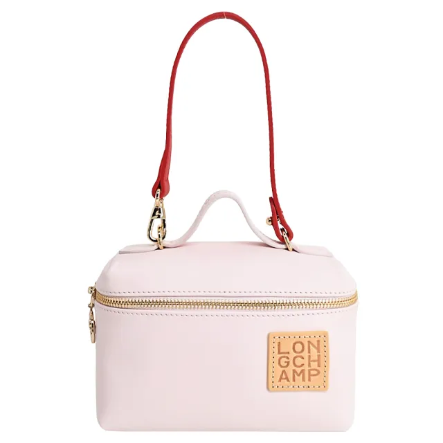 【LONGCHAMP】LE PLIAGE XTRA系列牛皮壓印貼片雙背帶化妝肩背/斜背包(迷你/芭蕾粉)