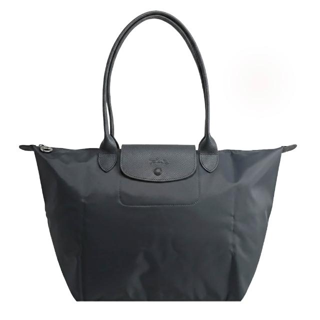 【LONGCHAMP】LE PLIAGE ONE系列長把尼龍單色摺疊水餃包(大/煙灰)