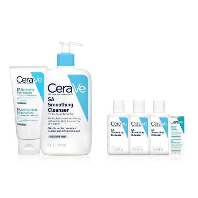 【CeraVe 適樂膚】完美嫩膚組★B3水楊酸煥膚修護美體霜88ml_足部專用+水楊酸煥膚淨嫩潔膚露 473ml_A