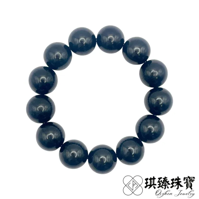 【琪臻珠寶】天然墨翠開運辟邪圓珠手串手珠(圓珠15mm_翡翠_雙十獻禮)
