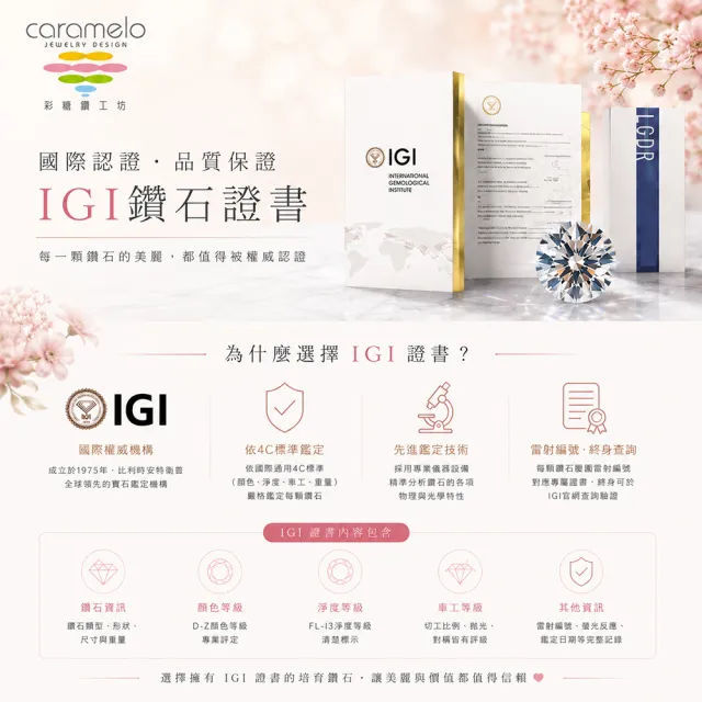 【彩糖鑽工坊】IGI 1克拉 粉鑽 六爪粉紅鑽石項鍊 14K 玫瑰金 (培育鑽石 FANCY VIVID PINK)