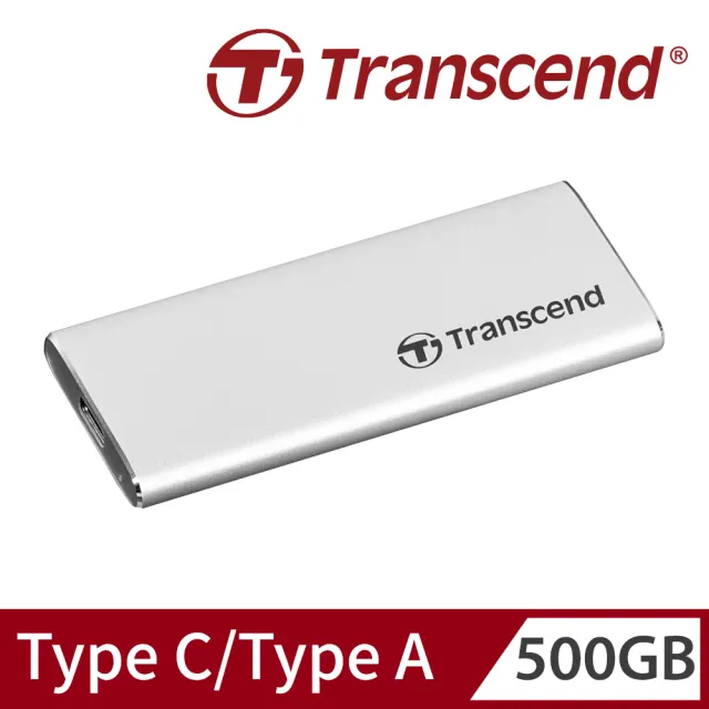 【Transcend 創見】ESD260C 500GB USB3.1/Type C 美型雙介面外接SSD行動固態硬碟-晶燦銀(TS500GESD260C)