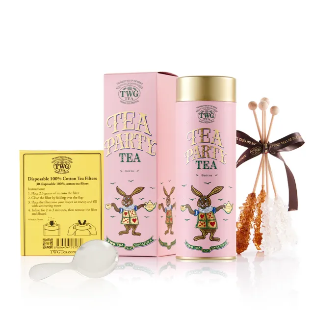 【TWG Tea】頂級訂製茗茶奢華禮物組(多款口味任選100g/罐+計量銀匙+便利濾茶袋組(30入)+茶糖棒)