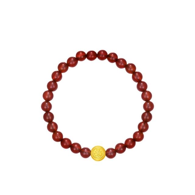 【周大福】友禮系列 紅玉髓平安是福金珠黃金手鍊(繩長17cm)