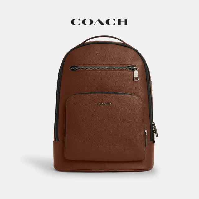 【COACH】蔻馳官方直營 ETHAN經典Logo後背包 雙肩包-灰銅色/馬鞍色(CZ391)