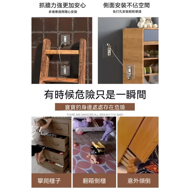 【WIDE VIEW】304不鏽鋼繩傢俱防傾倒固定器2入組(防翻倒安全扣 兒童安全防護 櫃子固定器/01-040)