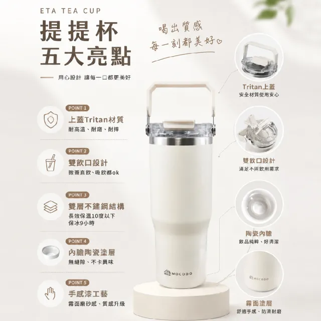 【MOCODO 伴佳家】陶瓷雙飲提提杯(耐高溫、耐磨、耐酸鹼 不卡垢、不卡味)