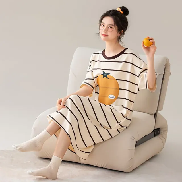 【Jun Jun】純棉圓領短袖連身睡裙(連身睡衣 居家服 家居服)