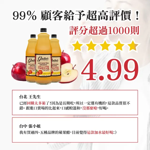 【Goulters】紐西蘭有機無糖蘋果醋箱購750mlx12瓶(6%酸度、無加水)