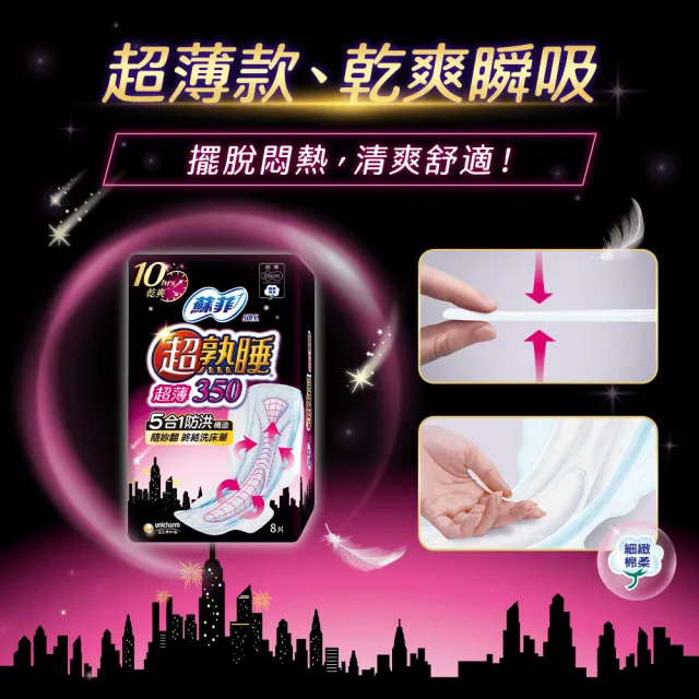 【Sofy 蘇菲】超熟睡衛生棉28-35cm 6包(細緻棉柔/超薄乾爽瞬吸層/超薄細緻棉柔)