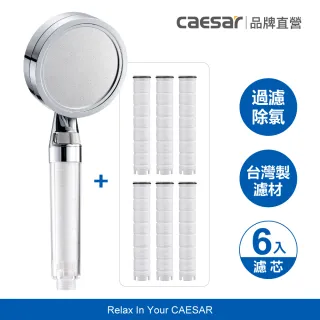 【CAESAR 凱撒衛浴】銀色極淨純水 除氯過濾蓮蓬頭 1 機 6 芯(半年替換組)