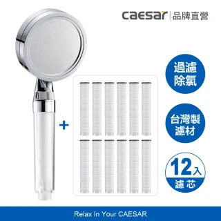【CAESAR 凱撒衛浴】銀色極淨純水 除氯過濾蓮蓬頭 1 機 12 芯 (超值 1 年份組)