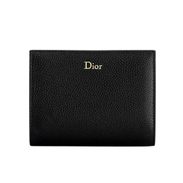 【Dior 迪奧】Medaillon Begonia 對折 粒面小牛皮 拉鍊 零錢包 卡夾 皮夾 短夾 黑色 藍色 S2218QGME_M45I