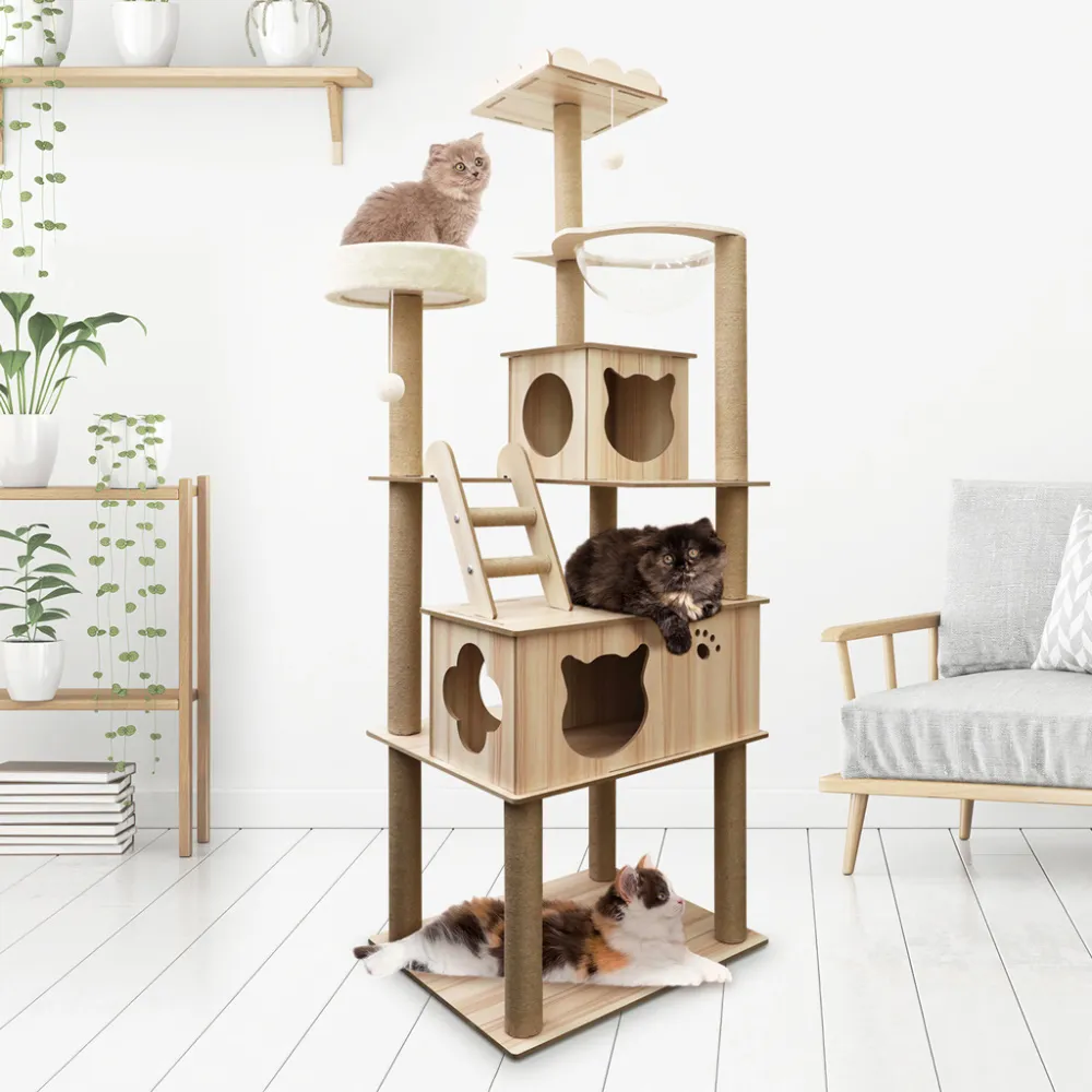 【貓本屋】豪華版太空艙木紋貓跳台(180cm)