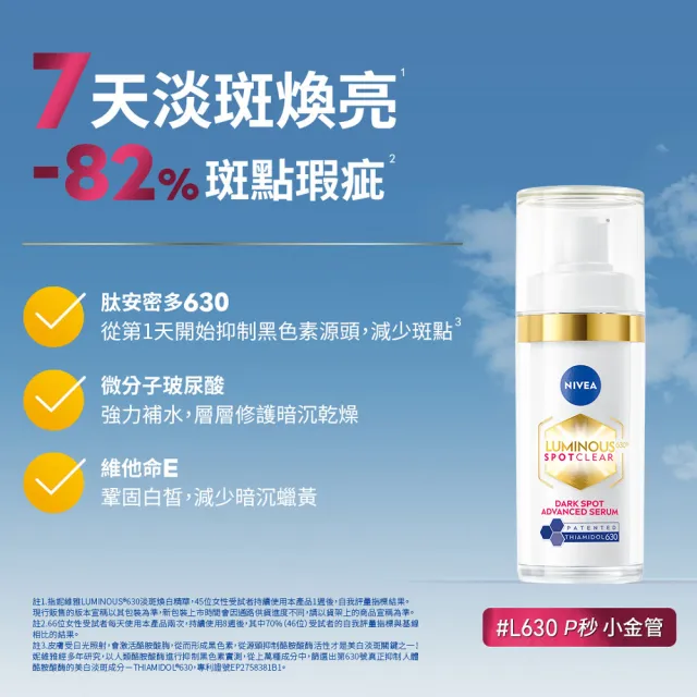 【NIVEA 妮維雅】630肌光三酸煥膚精華水/肌光透白修護精華乳+淡斑精華(提安明多630/美白)