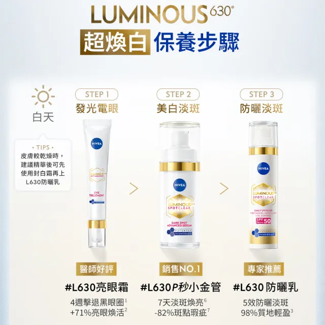 【NIVEA 妮維雅】630淡斑煥白UV防禦乳 SPF50 40mlx3入(提安明多630/防曬乳/美白專利/妝前乳)