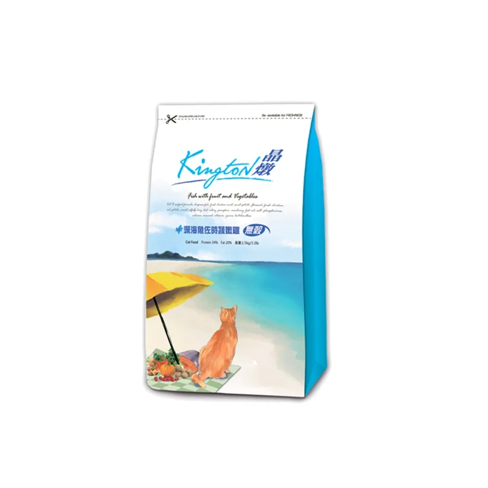 【Kingston 晶燉】無穀貓-34%Protein深海魚佐食蔬嫩雞 1.5kg*2包組(貓糧、貓飼料、貓乾糧)