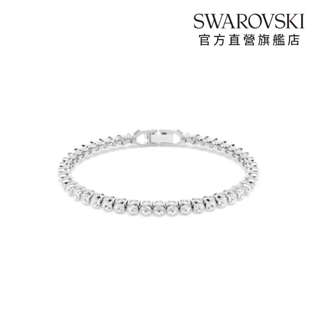 【SWAROVSKI 施華洛世奇】官方直營 Imber Emily Tennis 手鏈 圓形切割 白色 鍍白金色 | 1808960