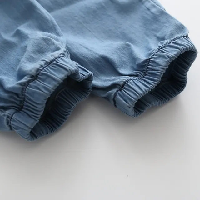 【橘魔法】刺繡輕薄水洗牛仔縮口褲 女童 兒童 童裝 縮口長褲 防蚊褲 長褲 沙灘褲 空調褲 防曬