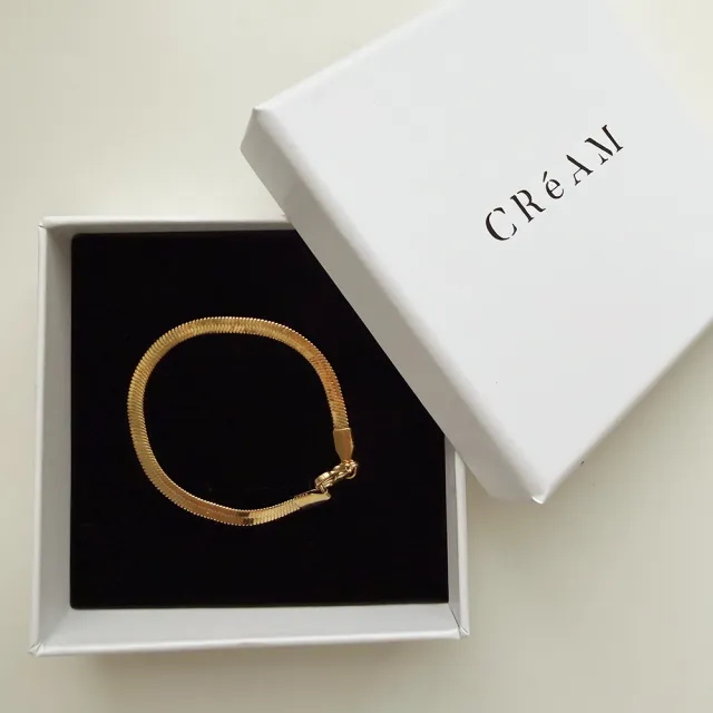 【CReAM】Elena歐美冷淡風4mm不鏽鋼鍍18K金色 蛇鍊手鍊 手環