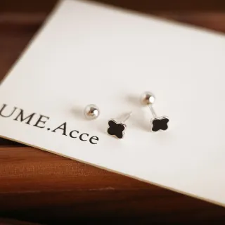 【UME.Acce】純銀黑曜幸運草轉珠耳環(四葉草氣質款 鎖珠耳環 黑色幸運草 轉珠設計 小耳環 純銀耳環)