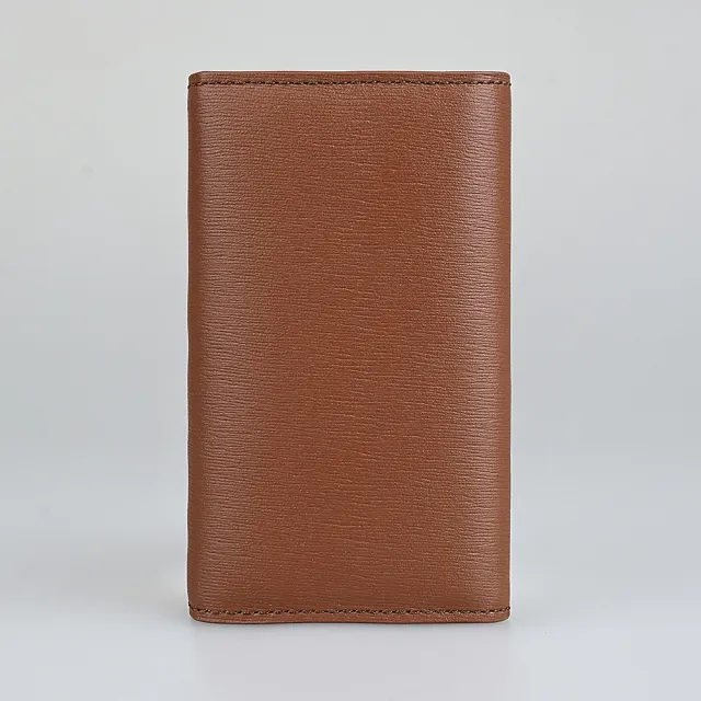 【Paul Smith】Paul Smith簡約燙印草寫LOGO水波紋設計牛皮釦式鑰匙包(棕褐x明黃x淺橘)