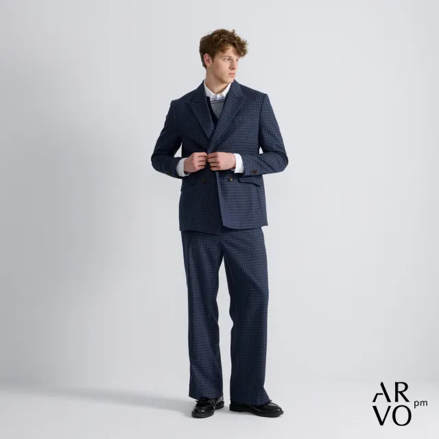 【ARVOpm】男女同款_劍領藍色格紋寬鬆版西裝外套73126301001(限時6折)