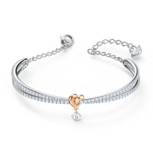 【SWAROVSKI 施華洛世奇】官方直營 Lifelong Heart 心形手鐲 白色 多種金屬潤飾 | 5516544