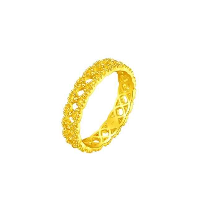 【周大福】ING系列蕾絲蝴蝶結小金花黃金戒指_計價黃金(港圍13號)