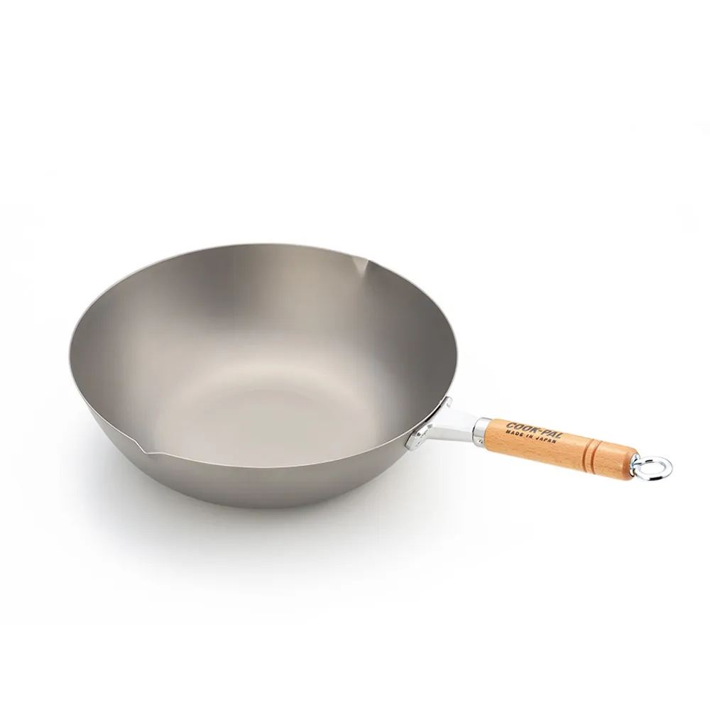 【吉來家】日本COOKPAL超輕純鈦炒鍋33cm★送不鏽鋼鍋鏟(完全無塗層／全鍋體純鈦製成)