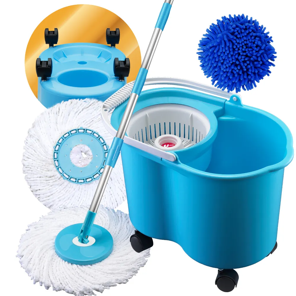 【U-mop】1桿1移動桶2布1葵 手壓旋轉拖把 150cm不鏽鋼免洗手超長桿(適用好神拖)