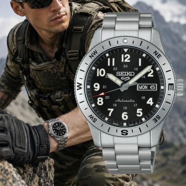 【SEIKO 精工】5 Sports 軍裝風 野戰機械錶-鋼帶黑面/41mm(HDB006K1/4R36-18V0D)