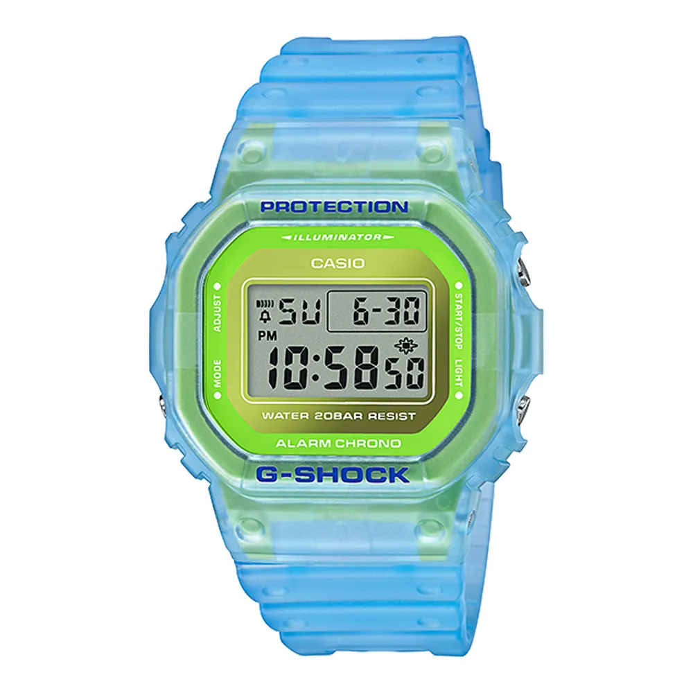 【CASIO 卡西歐】G-SHOCK 半透明螢光材質 礦物玻璃 防水200米 耐衝擊構造(DW-5600LS-2)