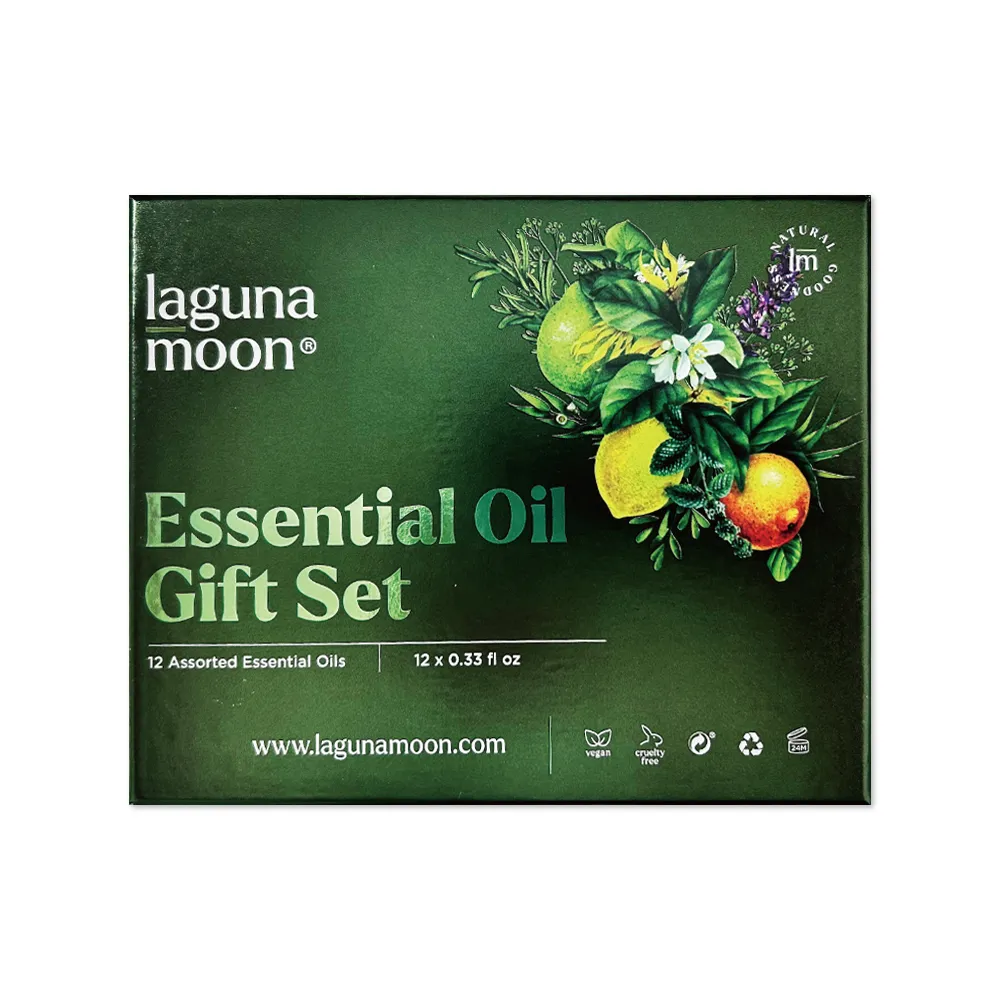 【美國Lagunamoon】超濃縮香薰純精油精裝套組禮贈盒12瓶/組(搭薰香擴香加濕器台芬芳香石泡澡按摩擴散香氣)