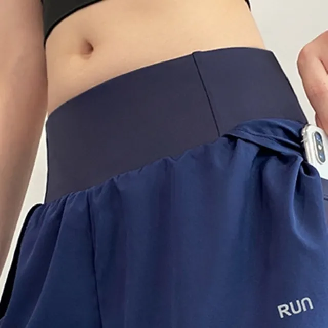 【橘魔法】Run字母假兩件運動內搭長褲 手機口袋 大人 女 大童 防走光 褲子 褲裙 運動褲 瑜珈褲 登山 跑步