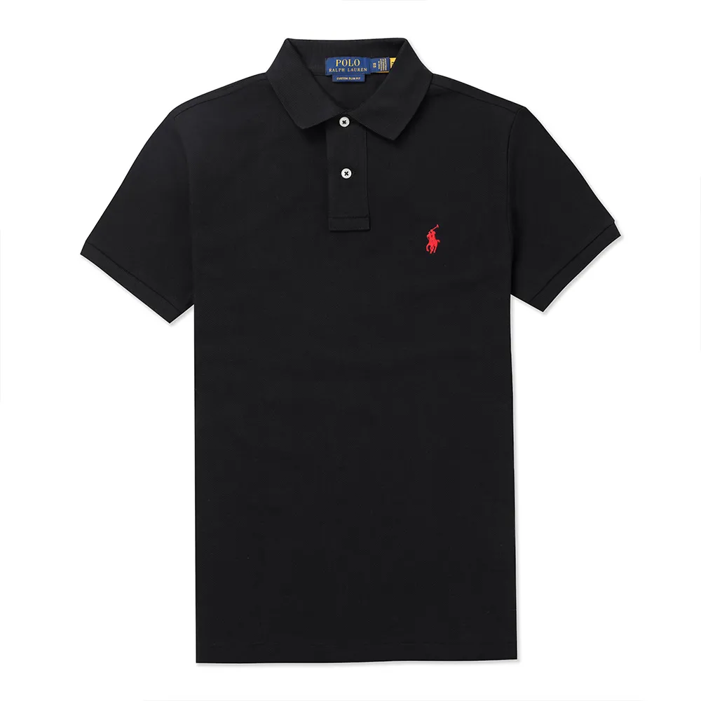 【RALPH LAUREN】RL POLO 經典刺繡小馬透氣排汗短袖POLO衫 上衣-黑色(PIMA棉/CUSTOM SLIM FIT/平輸品/)