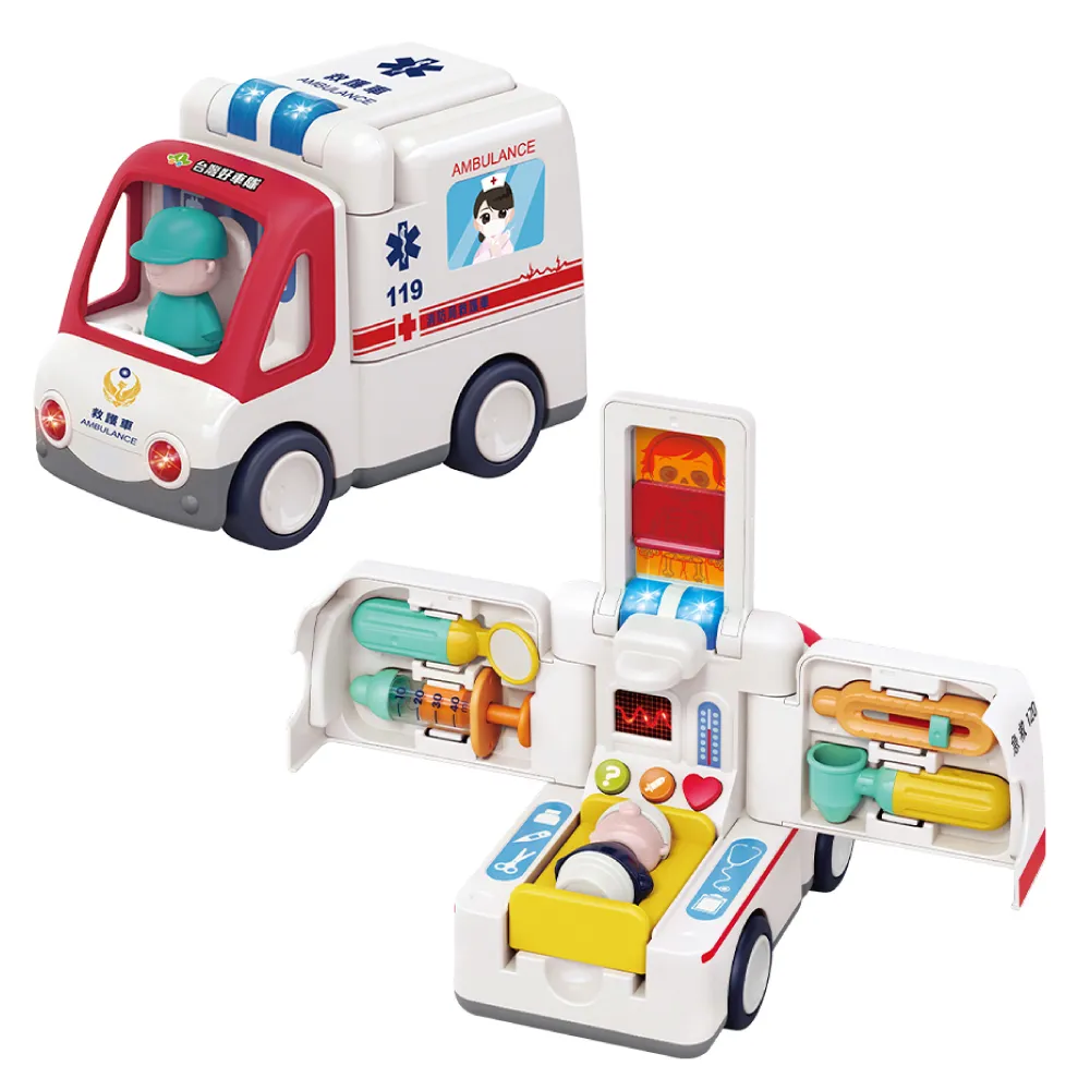 【KIDMATE】台灣好車隊-互動救護車(中英雙語 變形式場景 電動車 幼兒玩具車 聲光探索玩具 互動救援車隊)